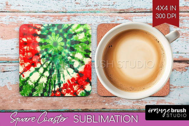 Christmas Tie Dye Square Coaster Sublimation Glitter Coaster Sublimation OrangeBrushStudio 