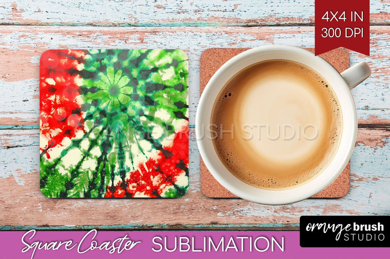 Christmas Tie Dye Square Coaster Sublimation Glitter Coaster Sublimation OrangeBrushStudio 