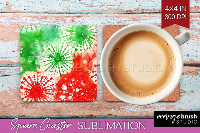 Christmas Tie Dye Square Coaster Sublimation Glitter Coaster Sublimation OrangeBrushStudio 