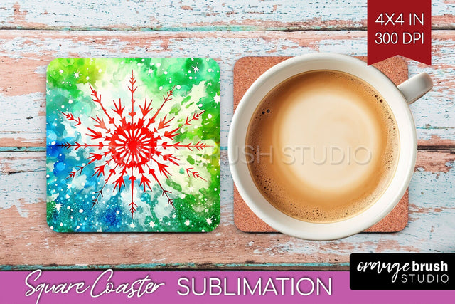 Christmas Tie Dye Square Coaster Sublimation Glitter Coaster Sublimation OrangeBrushStudio 