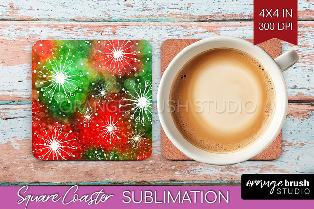 Christmas Tie Dye Square Coaster Sublimation Glitter Coaster Sublimation OrangeBrushStudio 