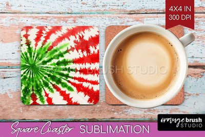 Christmas Tie Dye Square Coaster Sublimation Glitter Coaster Sublimation OrangeBrushStudio 