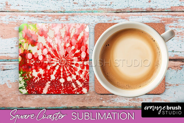 Christmas Tie Dye Square Coaster Sublimation Glitter Coaster Sublimation OrangeBrushStudio 