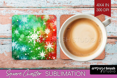 Christmas Tie Dye Square Coaster Sublimation Glitter Coaster Sublimation OrangeBrushStudio 