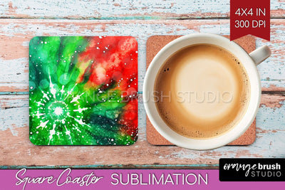 Christmas Tie Dye Square Coaster Sublimation Glitter Coaster Sublimation OrangeBrushStudio 