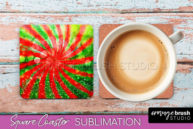 Christmas Tie Dye Square Coaster Sublimation Glitter Coaster Sublimation OrangeBrushStudio 