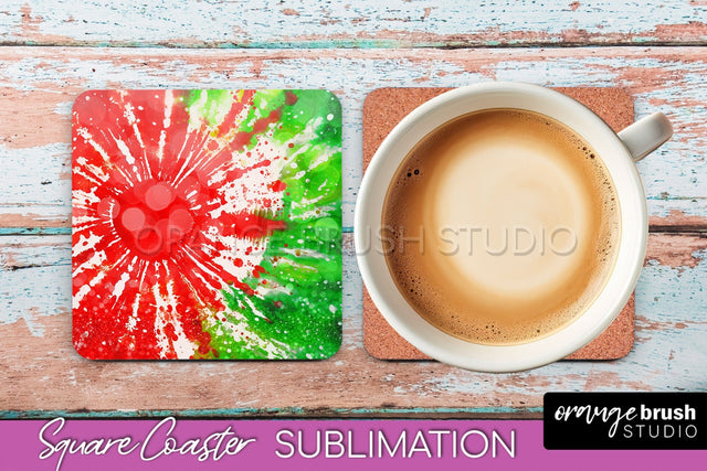Christmas Tie Dye Square Coaster Sublimation Glitter Coaster Sublimation OrangeBrushStudio 