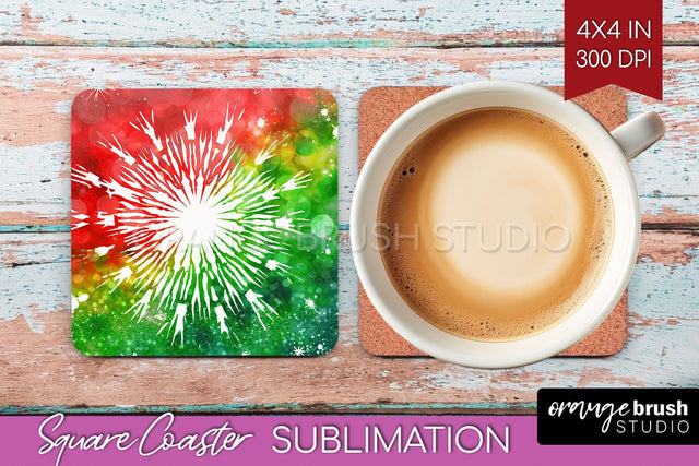 Christmas Tie Dye Square Coaster Sublimation Glitter Coaster Sublimation OrangeBrushStudio 