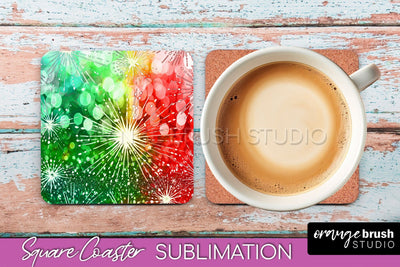 Christmas Tie Dye Square Coaster Sublimation Glitter Coaster Sublimation OrangeBrushStudio 