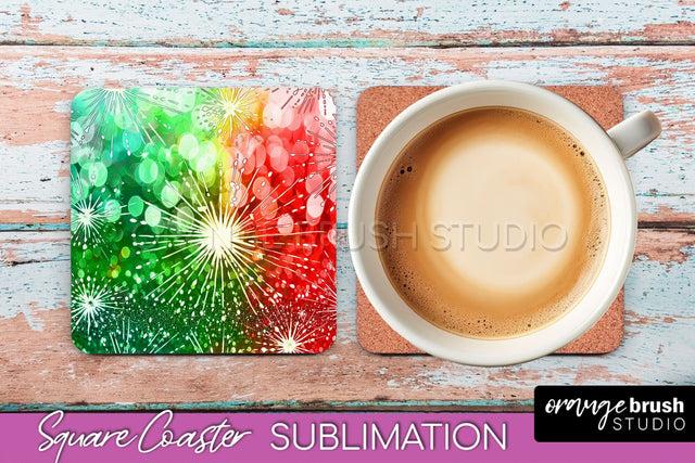 Christmas Tie Dye Square Coaster Sublimation Glitter Coaster Sublimation OrangeBrushStudio 