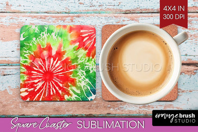 Christmas Tie Dye Square Coaster Sublimation Glitter Coaster Sublimation OrangeBrushStudio 
