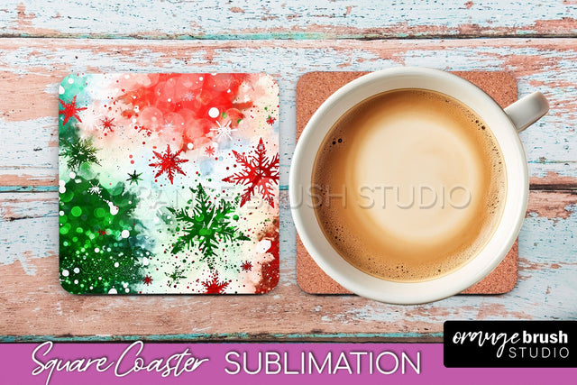 Christmas Tie Dye Square Coaster Sublimation Glitter Coaster Sublimation OrangeBrushStudio 