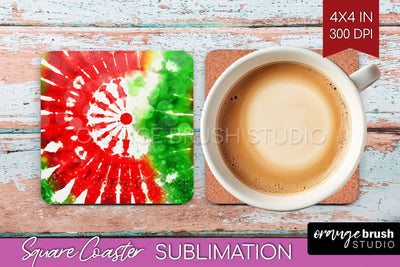 Christmas Tie Dye Square Coaster Sublimation Glitter Coaster Sublimation OrangeBrushStudio 