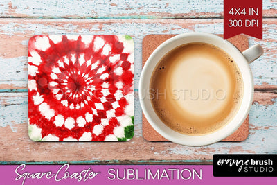 Christmas Tie Dye Square Coaster Sublimation Glitter Coaster Sublimation OrangeBrushStudio 