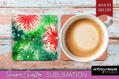 Christmas Tie Dye Square Coaster Sublimation Glitter Coaster Sublimation OrangeBrushStudio 