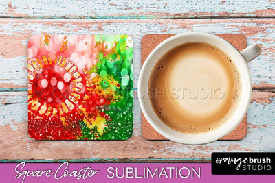 Christmas Tie Dye Square Coaster Sublimation Glitter Coaster Sublimation OrangeBrushStudio 