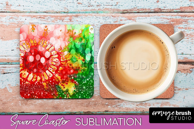 Christmas Tie Dye Square Coaster Sublimation Glitter Coaster Sublimation OrangeBrushStudio 