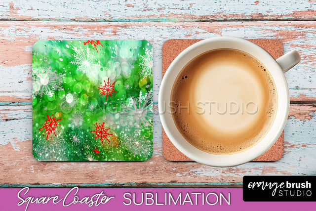 Christmas Tie Dye Square Coaster Sublimation Glitter Coaster Sublimation OrangeBrushStudio 