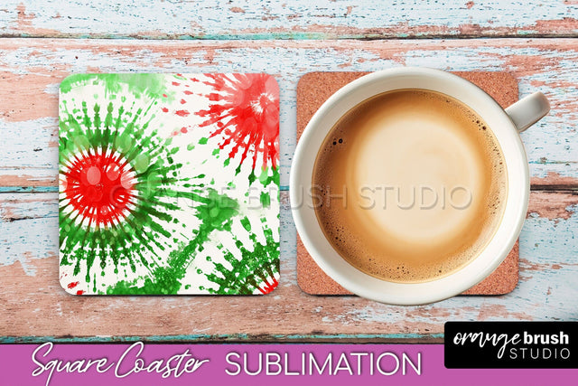 Christmas Tie Dye Square Coaster Sublimation Glitter Coaster Sublimation OrangeBrushStudio 