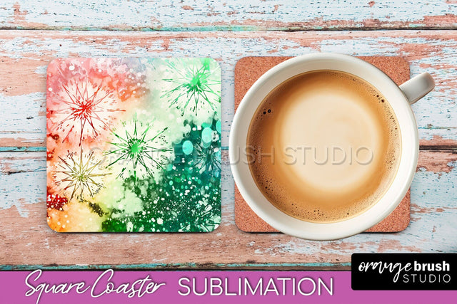 Christmas Tie Dye Square Coaster Sublimation Glitter Coaster Sublimation OrangeBrushStudio 