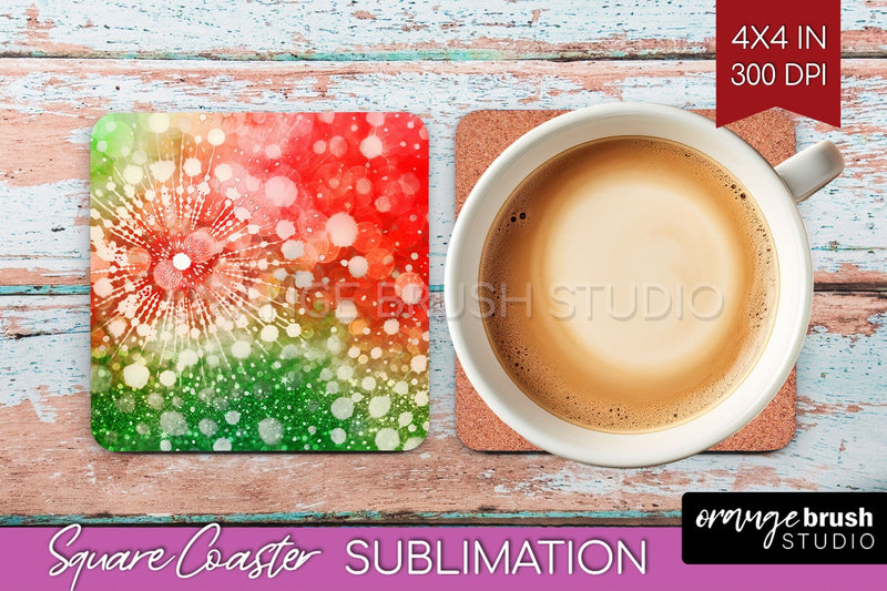 Christmas Tie Dye Square Coaster Sublimation Glitter Coaster Sublimation OrangeBrushStudio 
