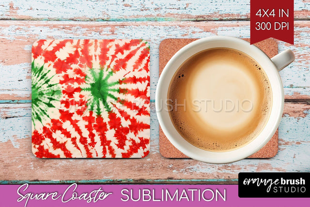 Christmas Tie Dye Square Coaster Sublimation Glitter Coaster Sublimation OrangeBrushStudio 