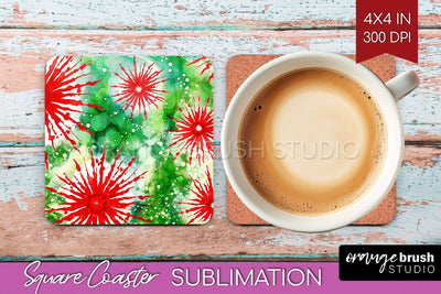 Christmas Tie Dye Square Coaster Sublimation Glitter Coaster Sublimation OrangeBrushStudio 