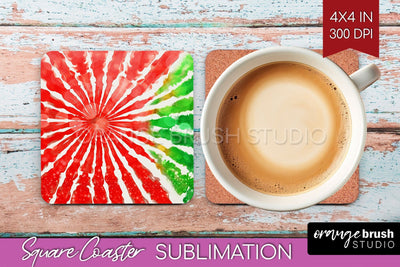 Christmas Tie Dye Square Coaster Sublimation Glitter Coaster Sublimation OrangeBrushStudio 