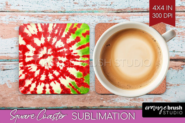 Christmas Tie Dye Square Coaster Sublimation Glitter Coaster Sublimation OrangeBrushStudio 