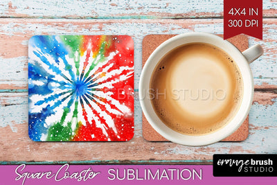 Christmas Tie Dye Square Coaster Sublimation Glitter Coaster Sublimation OrangeBrushStudio 