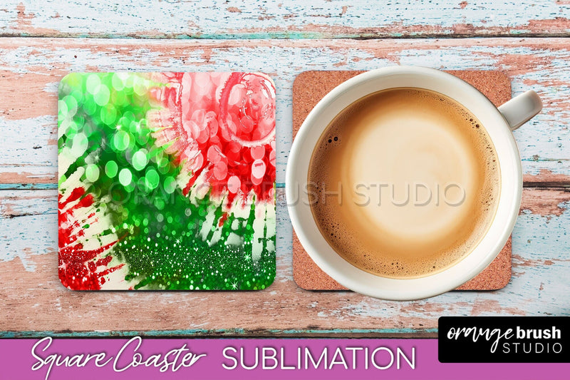Christmas Tie Dye Square Coaster Sublimation Glitter Coaster Sublimation OrangeBrushStudio 
