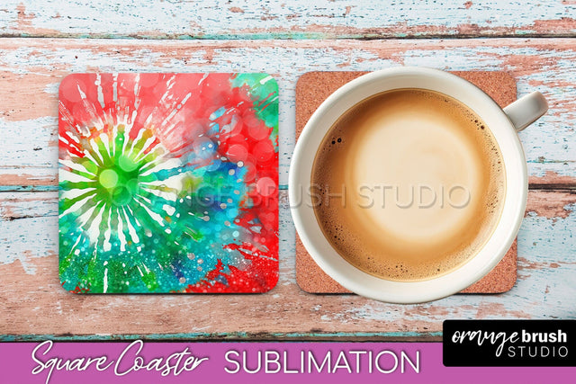 Christmas Tie Dye Square Coaster Sublimation Glitter Coaster Sublimation OrangeBrushStudio 
