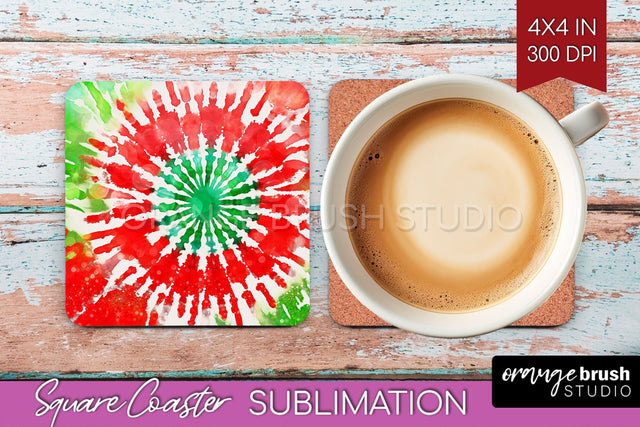 Christmas Tie Dye Square Coaster Sublimation Glitter Coaster Sublimation OrangeBrushStudio 