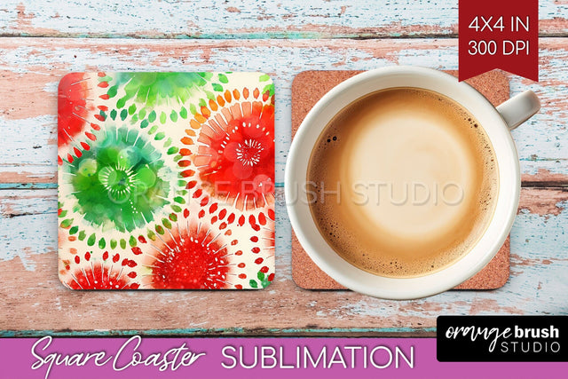 Christmas Tie Dye Square Coaster Sublimation Glitter Coaster Sublimation OrangeBrushStudio 