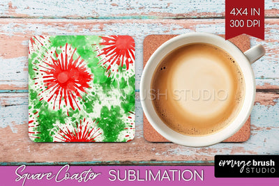 Christmas Tie Dye Square Coaster Sublimation Glitter Coaster Sublimation OrangeBrushStudio 