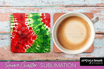 Christmas Tie Dye Square Coaster Sublimation Glitter Coaster Sublimation OrangeBrushStudio 