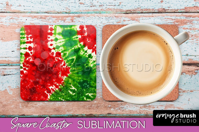 Christmas Tie Dye Square Coaster Sublimation Glitter Coaster Sublimation OrangeBrushStudio 