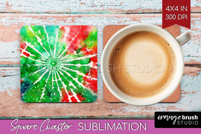 Christmas Tie Dye Square Coaster Sublimation Glitter Coaster Sublimation OrangeBrushStudio 