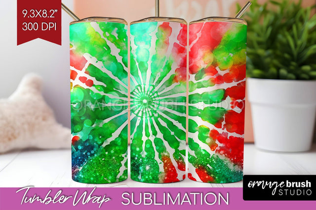 Christmas Tie Dye Tumbler Wrap, Glitter Tumbler Sublimation Sublimation OrangeBrushStudio 