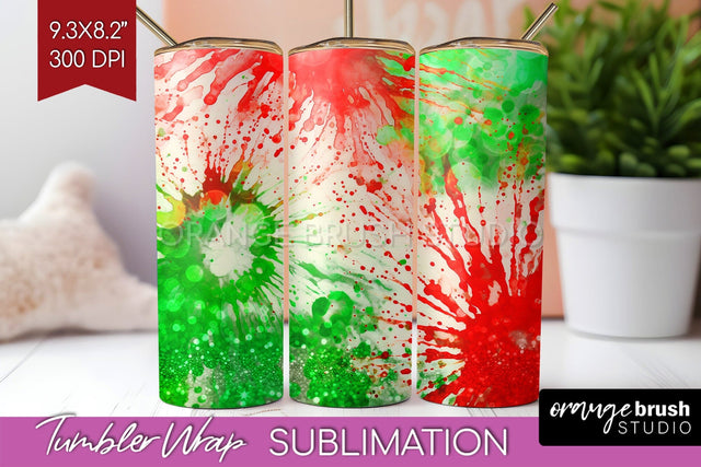 Christmas Tie Dye Tumbler Wrap, Glitter Tumbler Sublimation Sublimation OrangeBrushStudio 