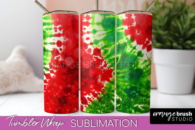 Christmas Tie Dye Tumbler Wrap, Glitter Tumbler Sublimation Sublimation OrangeBrushStudio 