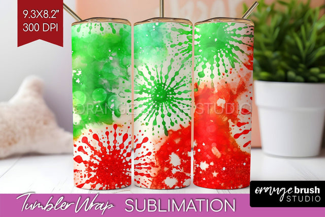 Christmas Tie Dye Tumbler Wrap, Glitter Tumbler Sublimation Sublimation OrangeBrushStudio 