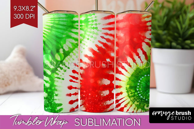Christmas Tie Dye Tumbler Wrap, Glitter Tumbler Sublimation Sublimation OrangeBrushStudio 