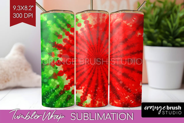 Christmas Tie Dye Tumbler Wrap, Glitter Tumbler Sublimation Sublimation OrangeBrushStudio 