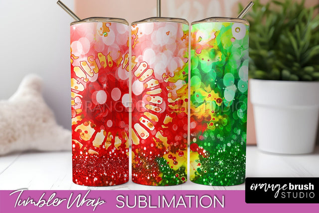 Christmas Tie Dye Tumbler Wrap, Glitter Tumbler Sublimation Sublimation OrangeBrushStudio 