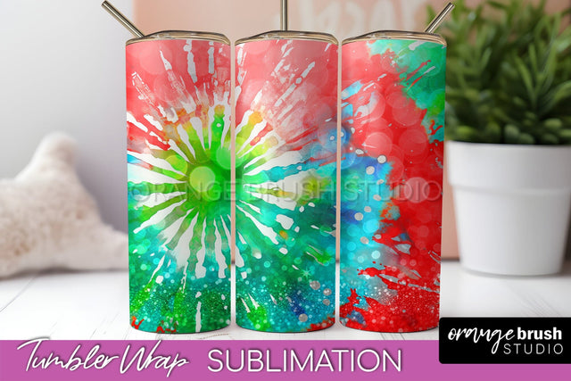 Christmas Tie Dye Tumbler Wrap, Glitter Tumbler Sublimation Sublimation OrangeBrushStudio 