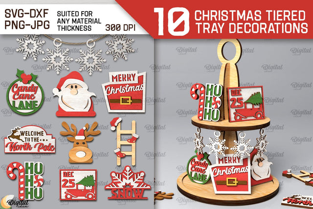 Christmas Tiered Tray Laser Cut Bundle. Christmas Decor SVG SVG Evgenyia Guschina 