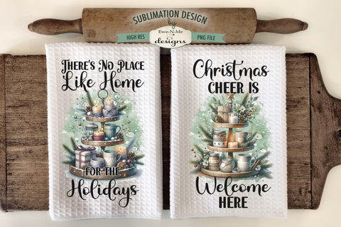 Christmas Tiered Trays Kitchen Towel Sublimation PNG Files Sublimation Ewe-N-Me Designs 