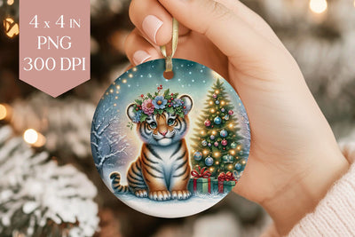 Christmas Tiger Sublimation PNG - Cute Cub Ornament Art Sublimation BijouBay 