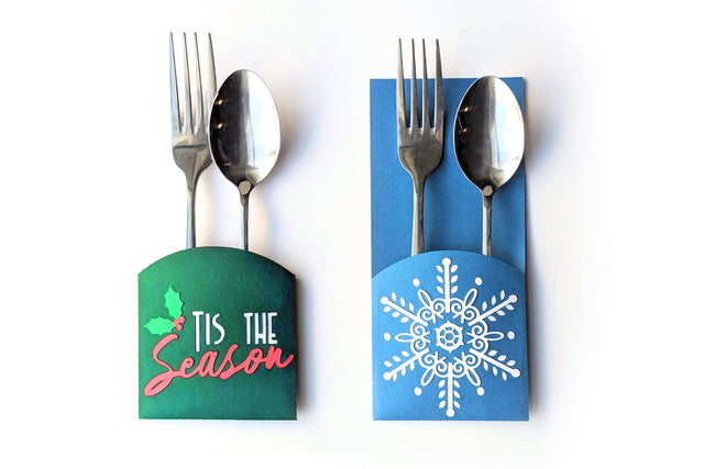 Christmas Tis the Season and Snowflake Silverware Sleeve SVG Duo 3D Paper Risa Rocks It 